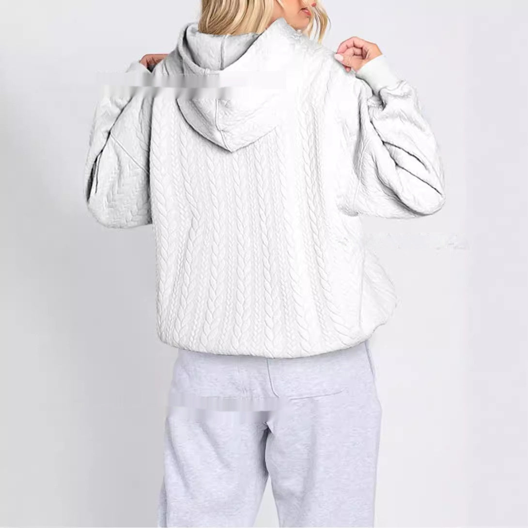 Women's Solid Color Casual Hoodie With Cable Knit Texture