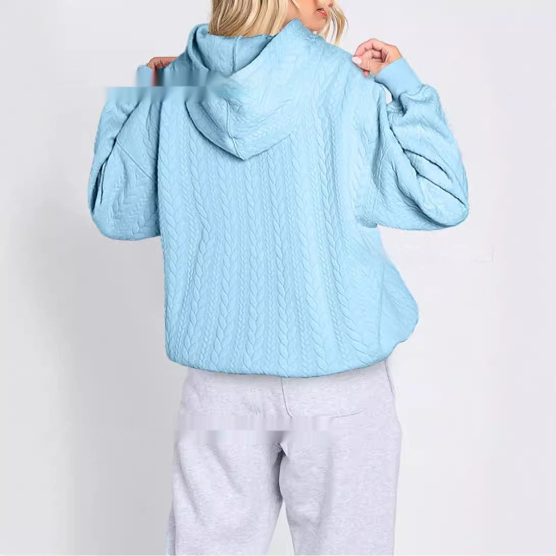 Women's Solid Color Casual Hoodie With Cable Knit Texture