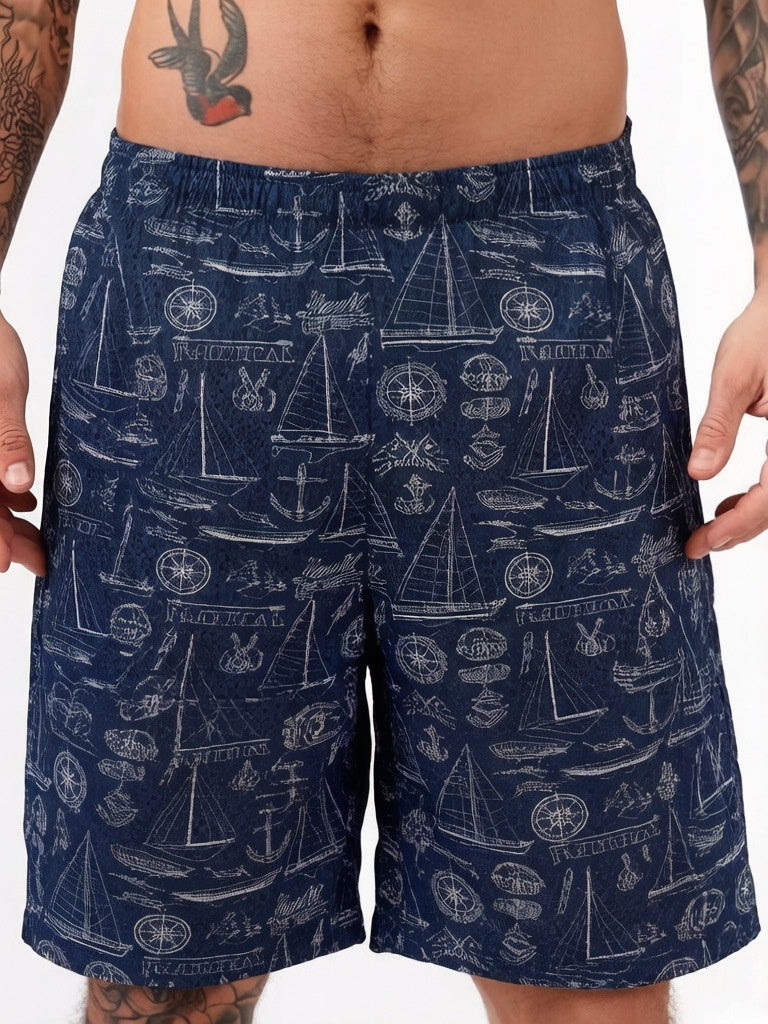 Men's Printed Loose-Fitting Beach Shorts
