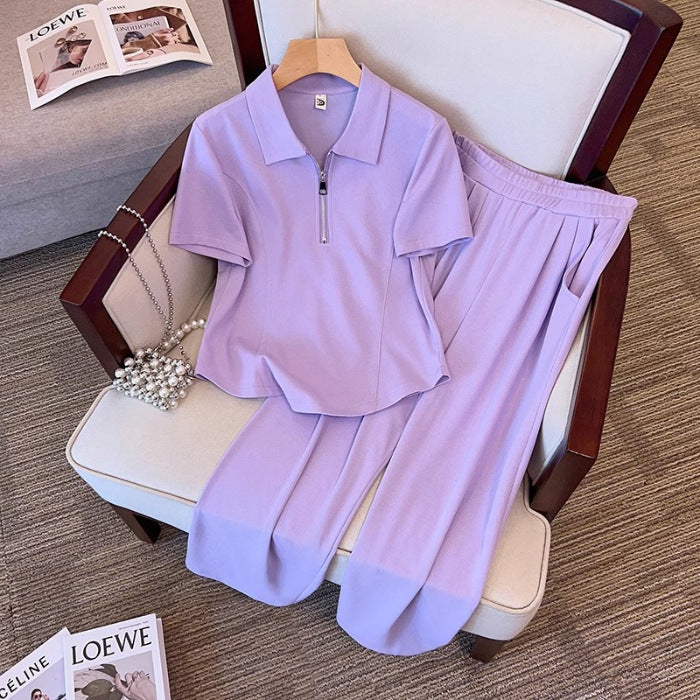 Womens Casual Fashionable Plus-size Short-sleeve Set