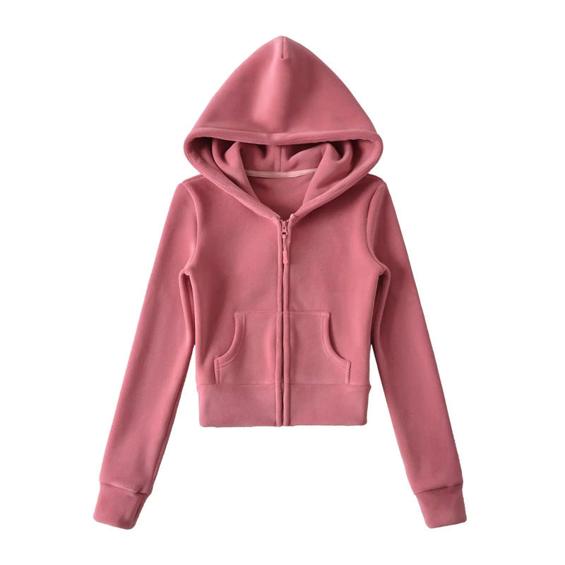 American-style Cropped Fleece Hoodie For Petite Women