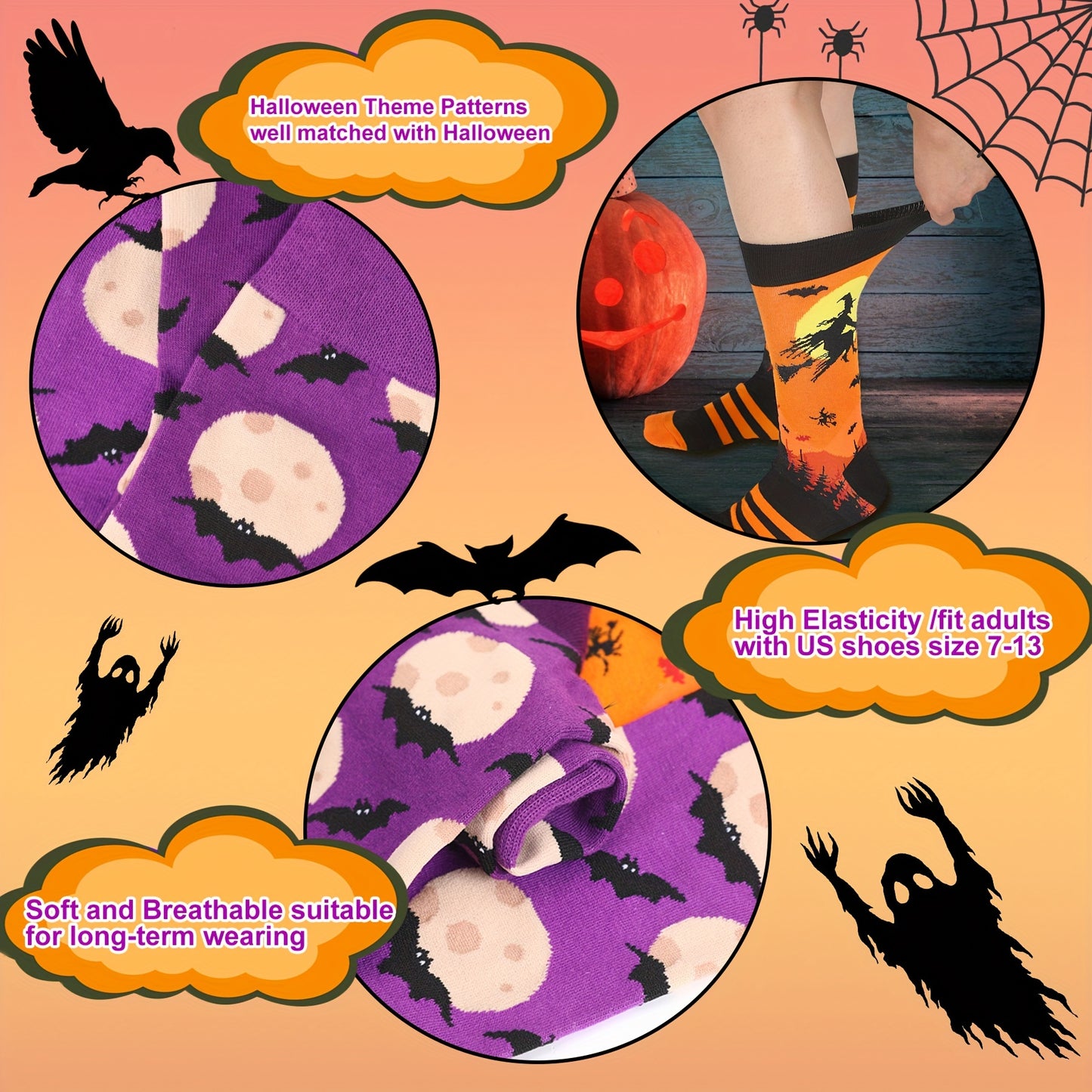 6 Pairs Of Halloween Stockings