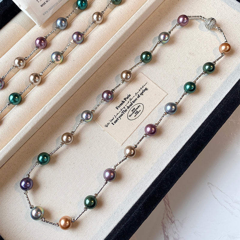 Round Ball Magnetic Buckle Mixed Color Shijia Pearl Necklace Female Fashion