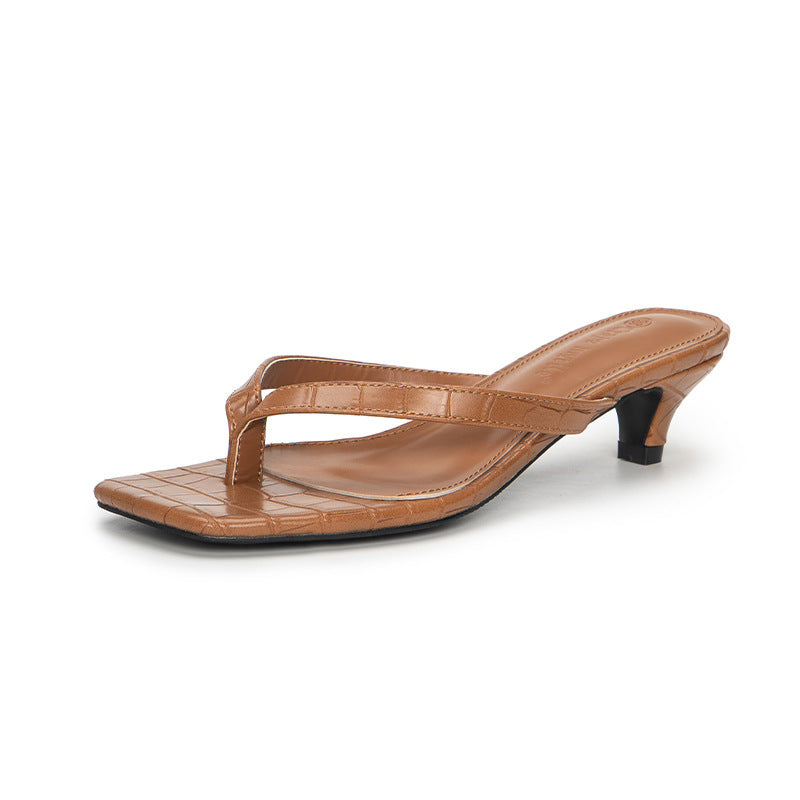 Square Head Flip Flops French Style Kitten Heel Women