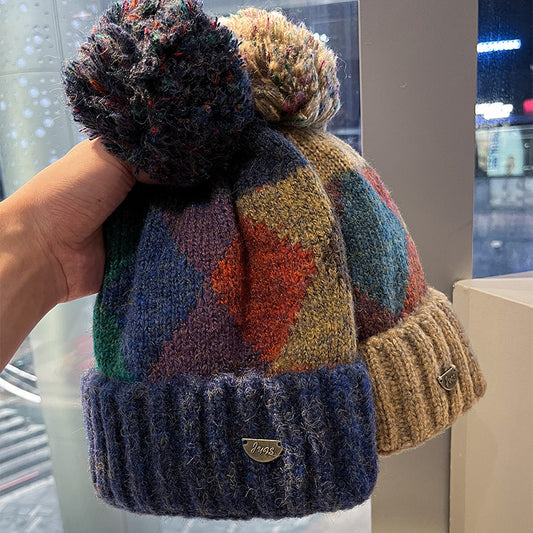 Autumn And Winter New Fashion Colorblock Pullover Wool Knit Hat