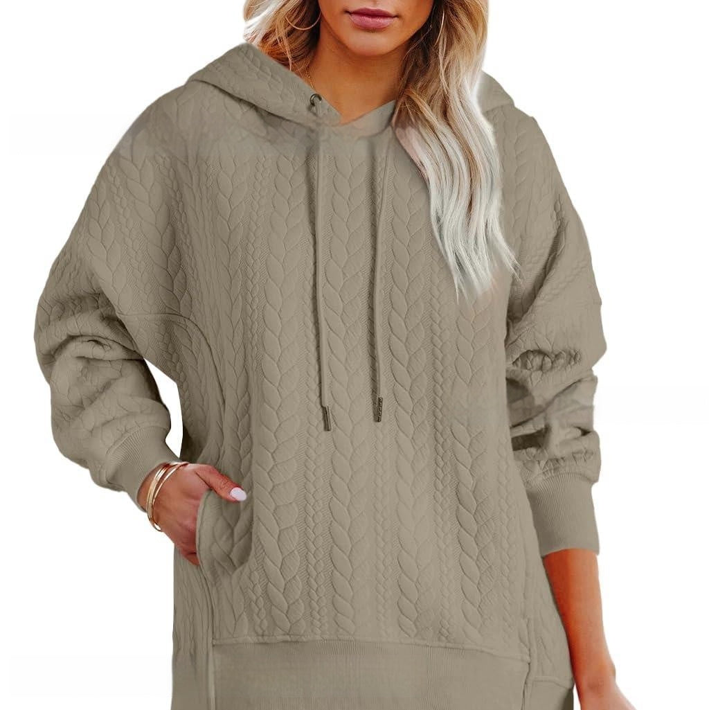 Women's Solid Color Casual Hoodie With Cable Knit Texture
