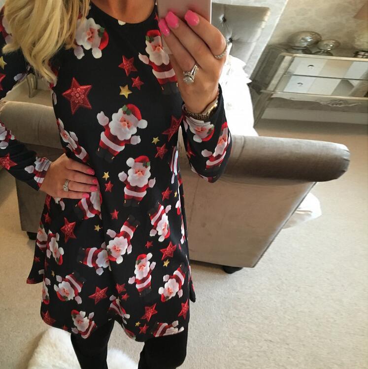 Christmas Dress Elderly Snowflake Print Long-sleeved Skirt