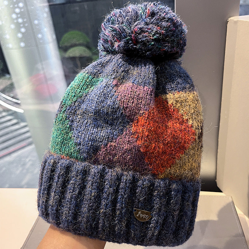 Autumn And Winter New Fashion Colorblock Pullover Wool Knit Hat