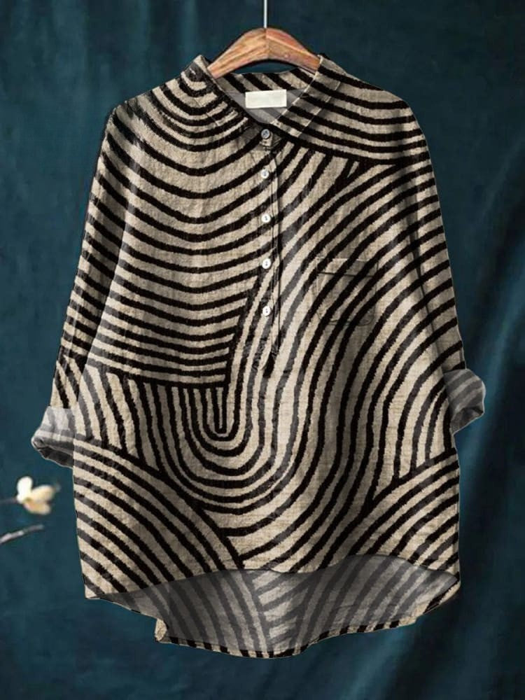 Womens Summer Loose-Fit Printed Lapel Casual European-Size Shirt