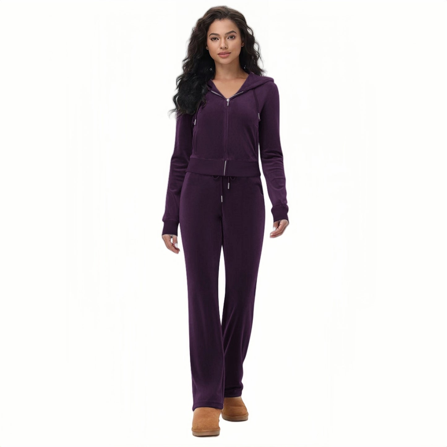 Stylish Silver Fox Fleece Hooded Cardigan Two-Piece Set