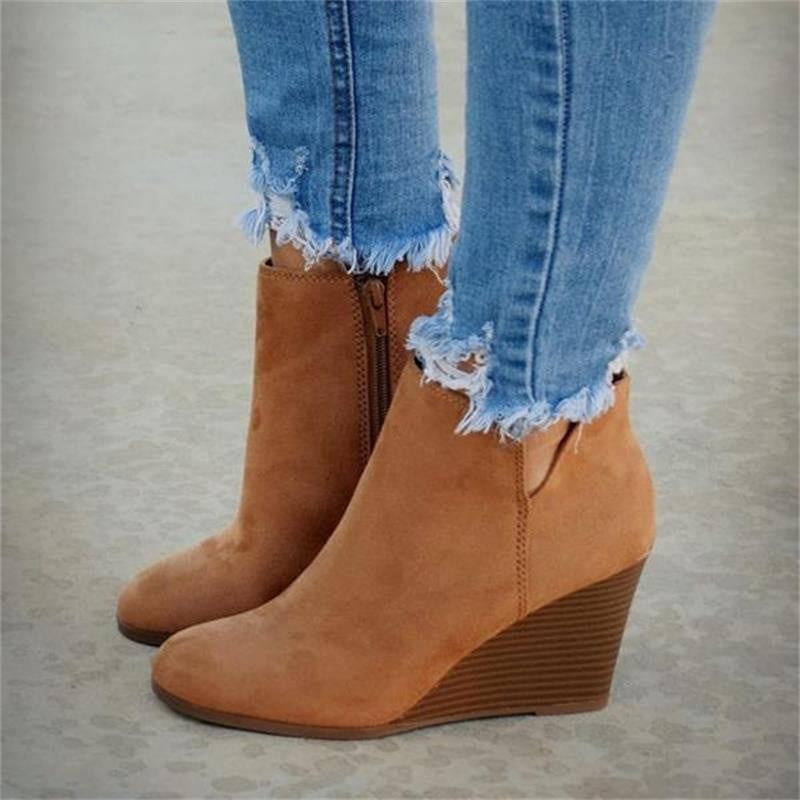 Wedge-heeled Suede Short Boots Autumnwinter Martin Style
